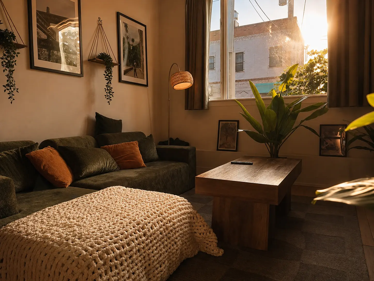 Late afternoon light crossing the living space at Alexander Residence